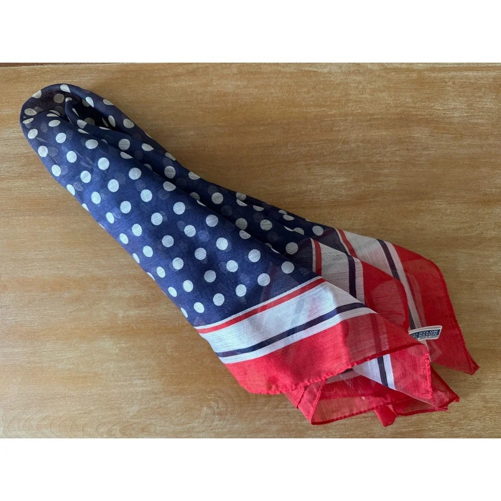 Vintage Red White Blue Polka Dot Scarf Handkerchief Accessory